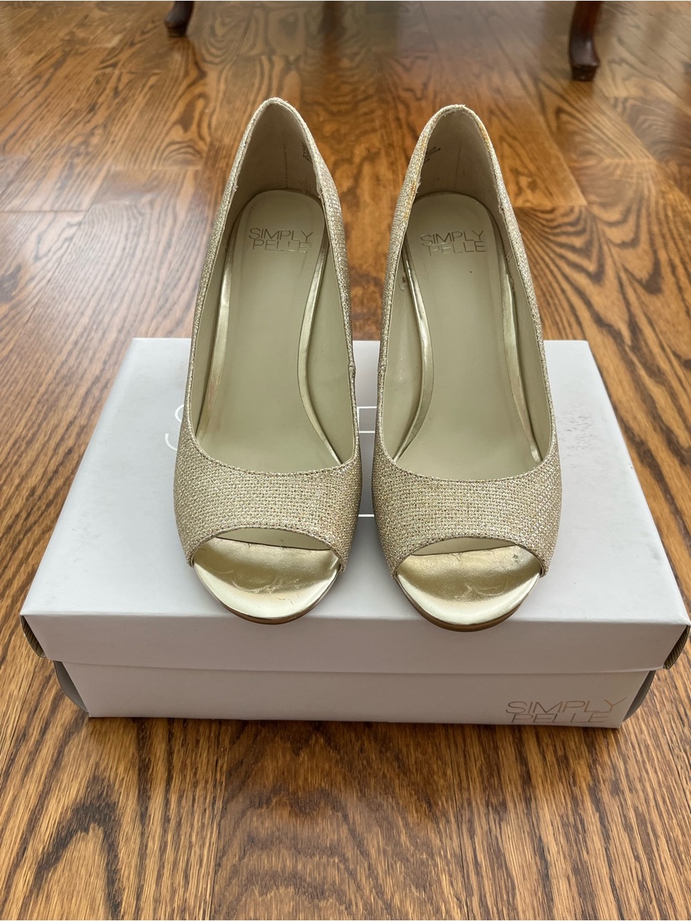 Simply Belle Champagne Gold Peep-Toe Heels